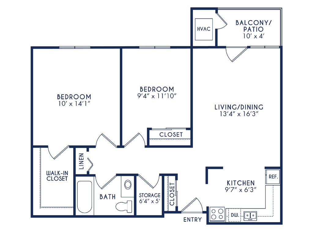 Westhaven Manor Elmwood Floor Plan - 2 Bedroom 1 Bath